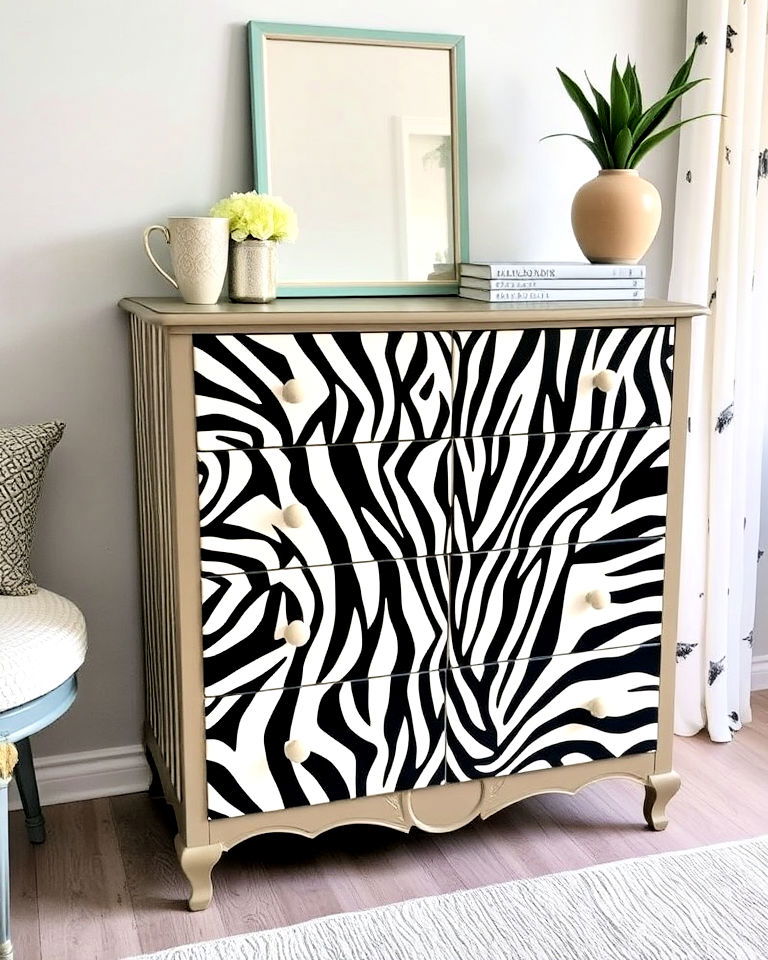 dresser featuring animal print designs - 35 Painted Dresser Ideas