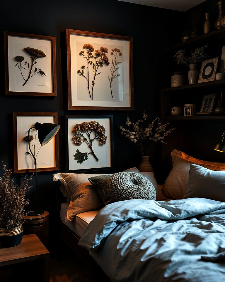 dried botanicals and herbarium displays - 15 Dark Academia Dorm Room Ideas