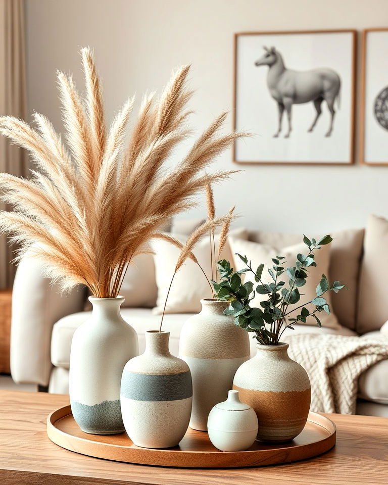 dried botanicals centerpiece for a minimalist touch - 15 Neutral Boho Living Room Ideas