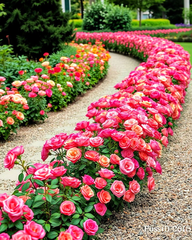 drift roses along pathway - 20 Drift Rose Landscaping Ideas