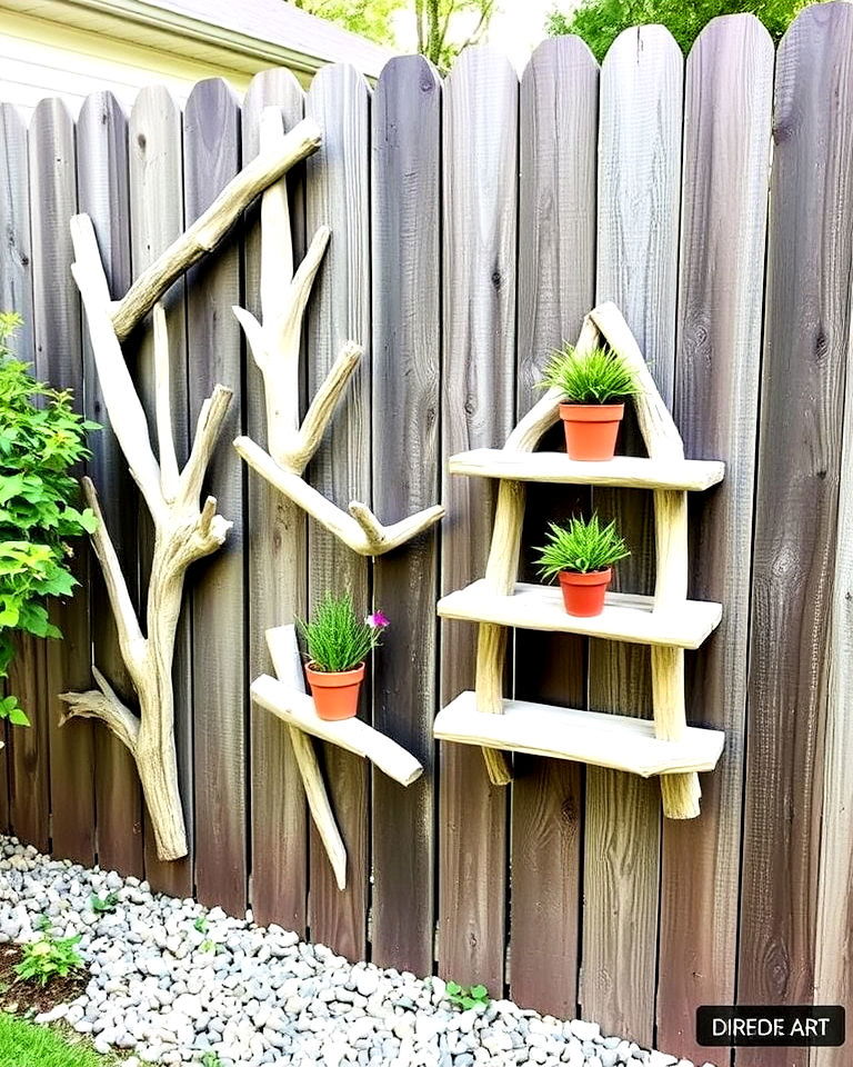 driftwood art to decorate fence - 20 Fence Art Ideas