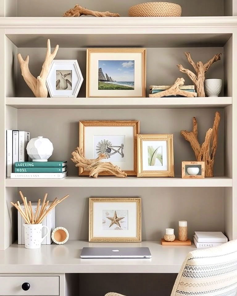 driftwood decor for coastal inspired office - 20 Coastal Home Office Ideas