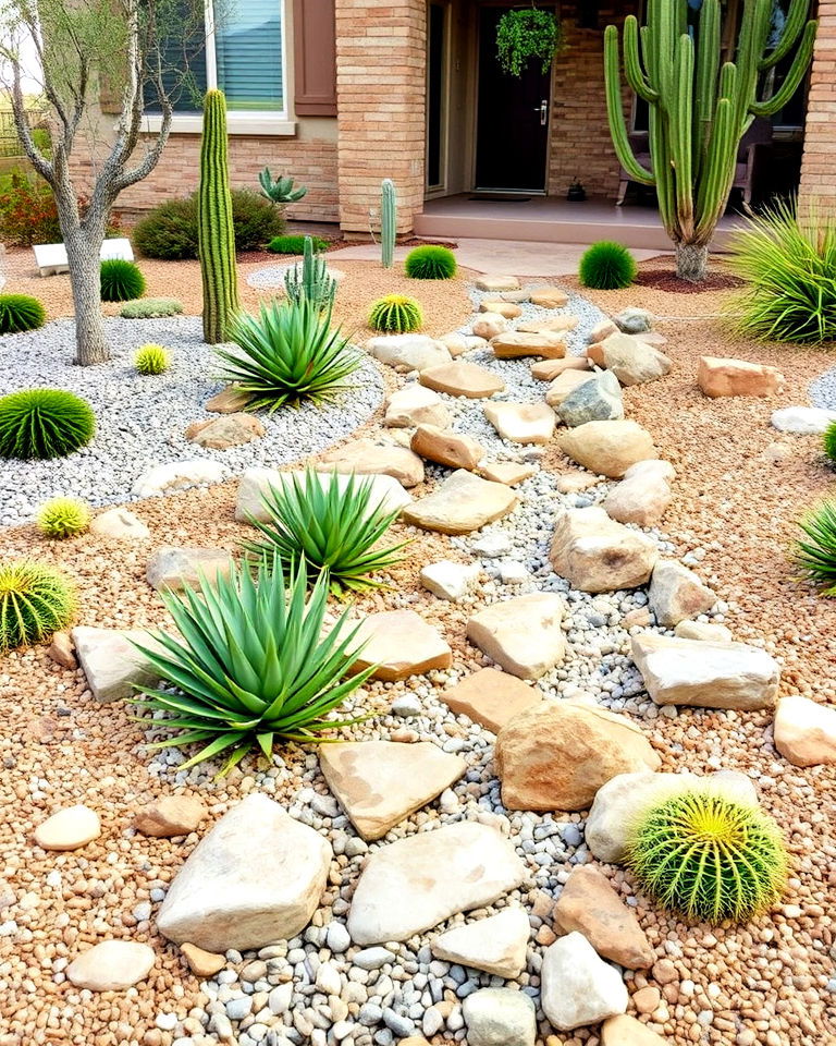 dry creek bed into a desert oasis - 25 Front Yard Dry Creek Bed Landscaping Ideas