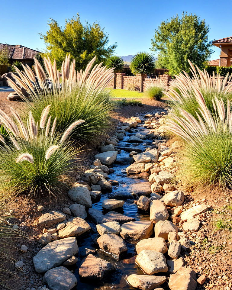 dry riverbeds with ornamental grasses - 25 Drought Tolerant Landscaping Ideas