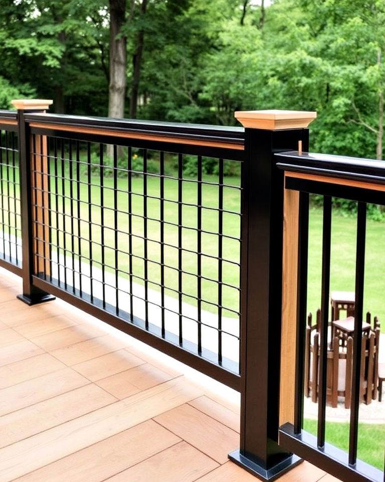 dual tone frames deck railing - 15 Hog Wire Deck Railing Ideas