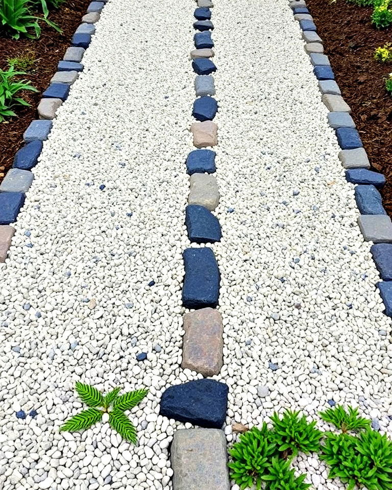 dual tone gravel and stone woodland garden path - 15 Woodland Garden Path Ideas