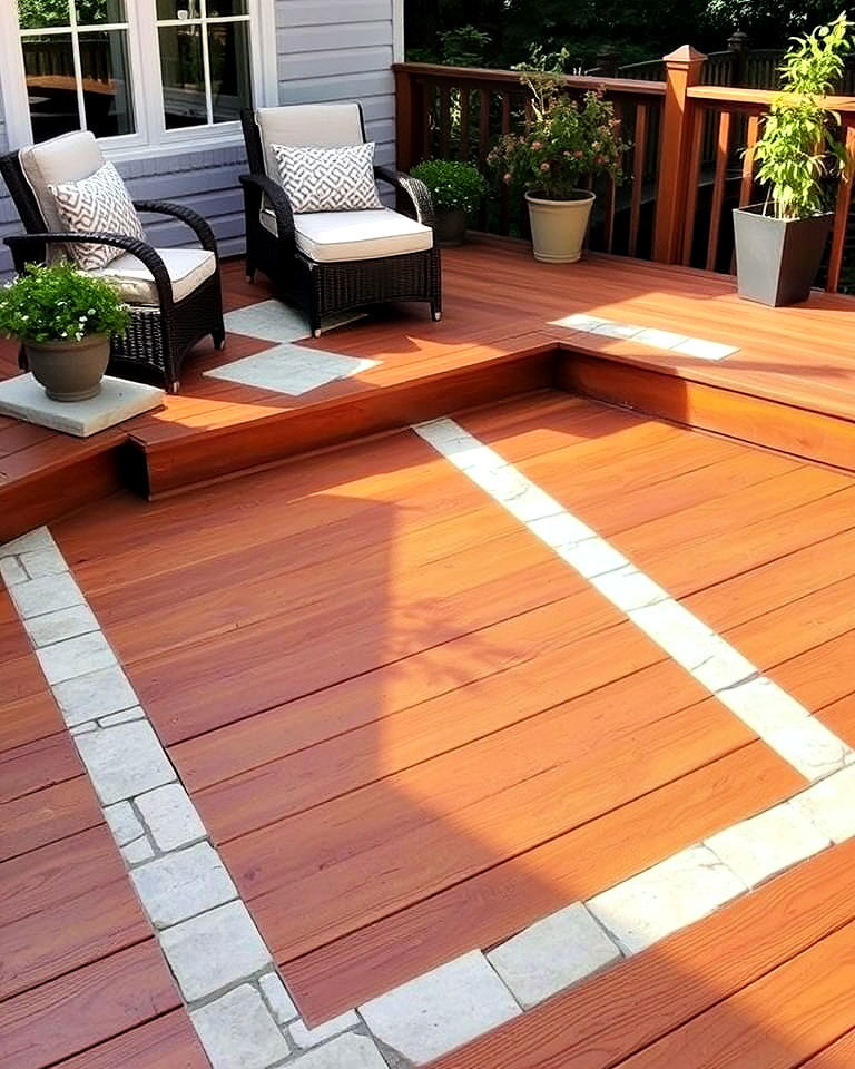 durable decking with stone inlays - 30 Garden Decking Ideas