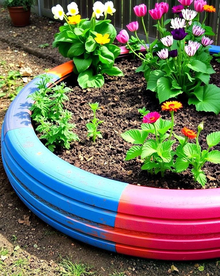 durable tire garden border - 25 Tire Garden Ideas