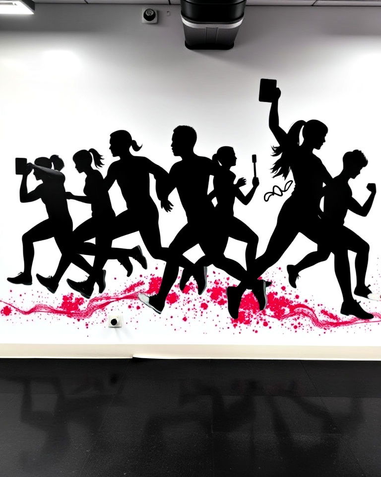 dynamic fitness silhouettes gym mural - 15 Gym Murals