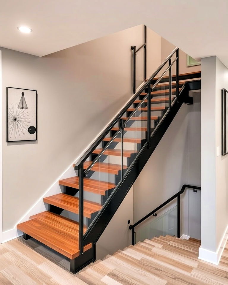 dynamic multi material stairs for visual interest - 20 Basement Stair Ideas