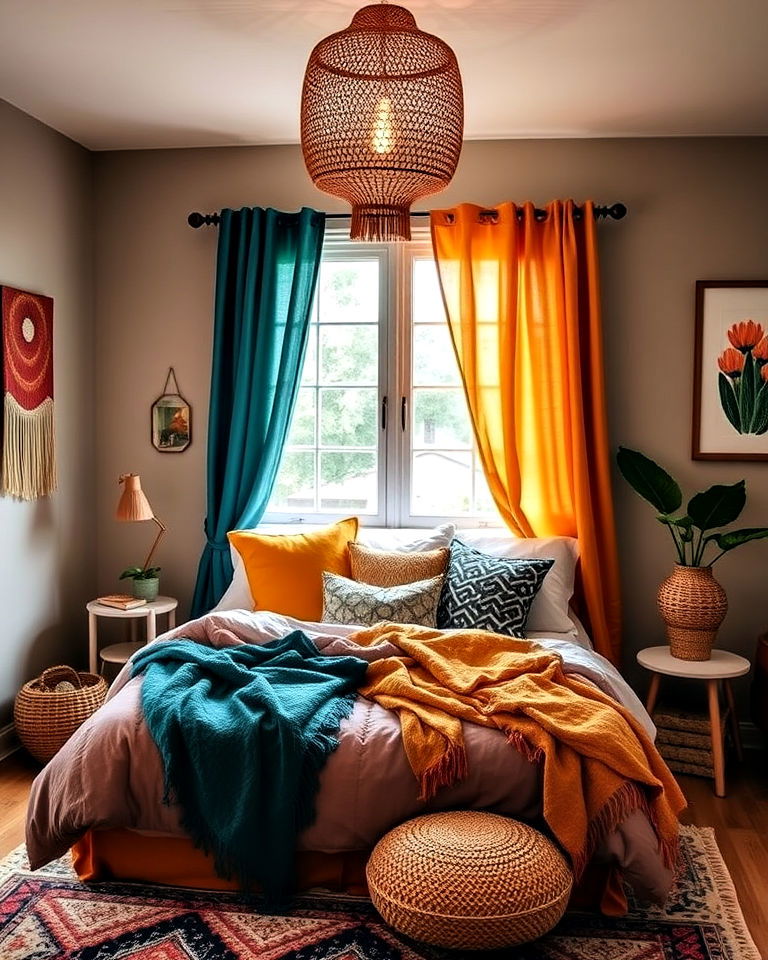 earthy color palette boho teen bedroom with pops of color - 25 Boho Teen Bedroom Ideas