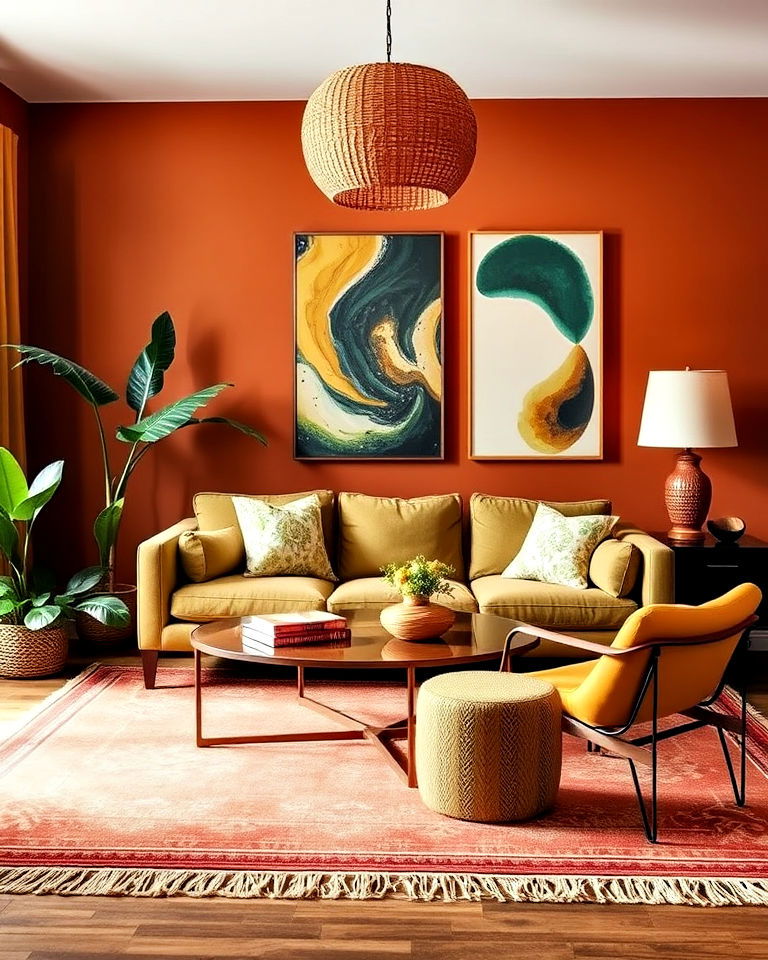 earthy colored mid century boho living room - 25 Mid Century Boho Decor Ideas