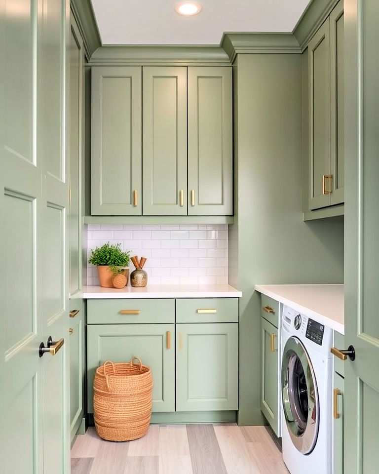 earthy sage green laundry room cabinets - 20 Sage Green Laundry Room Ideas