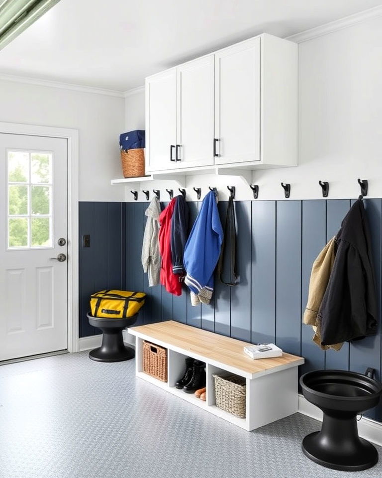 easy to clean wall panels in garage mudroom - 20 Garage Mudroom Ideas