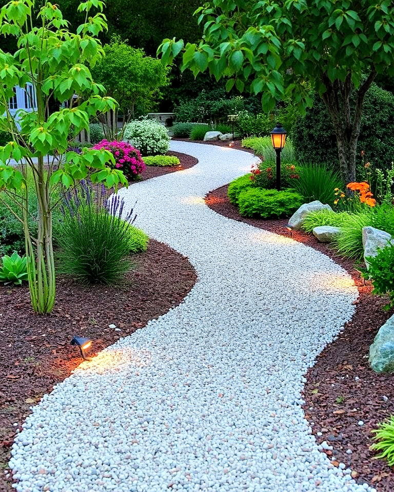 easy to maintain winding gravel path - 15 Farmhouse Walkway Ideas