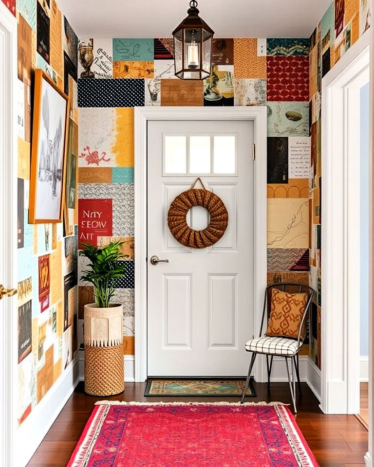 eclectic collage style wallpaper - 30 Entryway Wallpaper Ideas