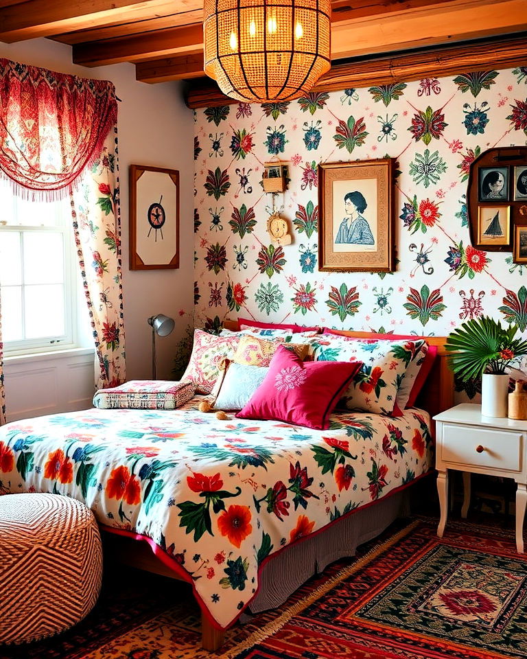 eclectic mix of patterns and prints teen bedroom - 25 Boho Teen Bedroom Ideas