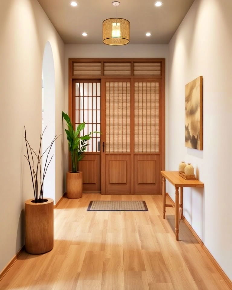 eco friendly bamboo accents for organic warmth - 15 Japanese Entryway Design Ideas