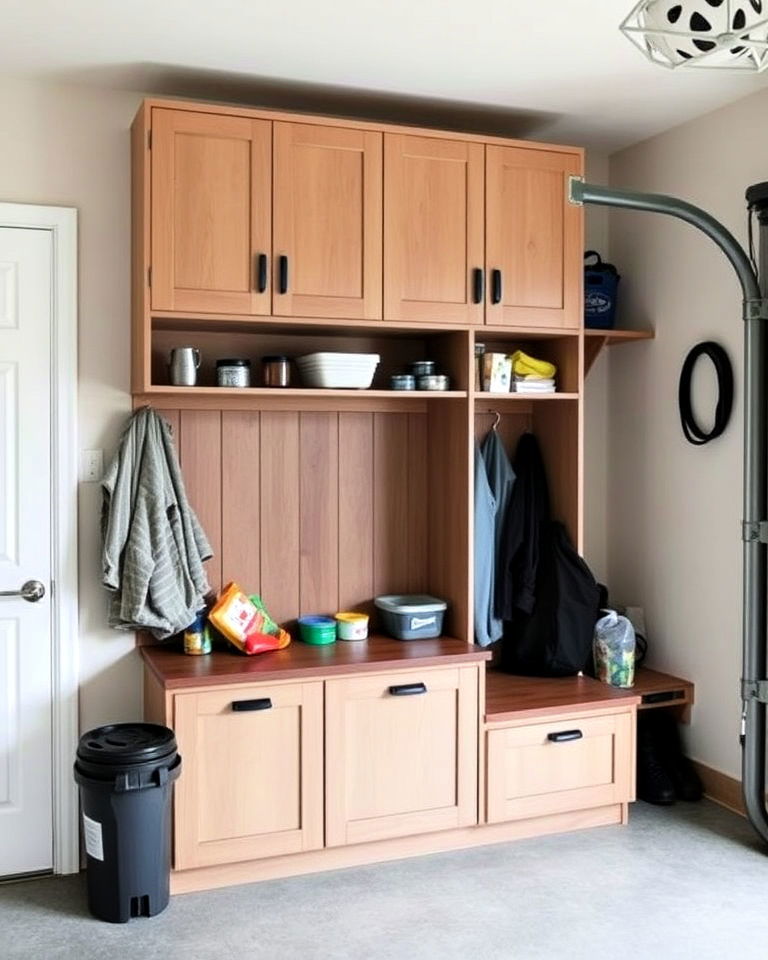 eco friendly built in recycling center - 20 Garage Mudroom Ideas