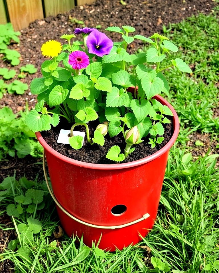 eco friendly compost bucket garden - 15 Bucket Garden Ideas