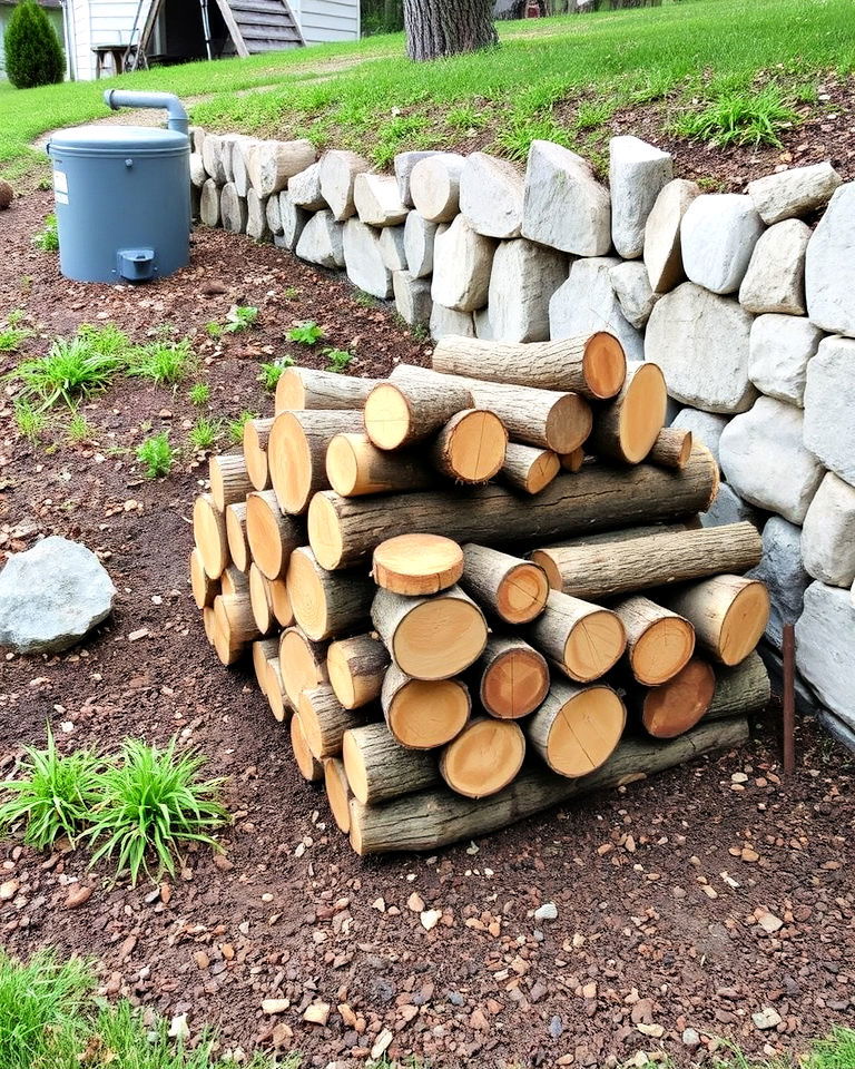 eco friendly decorative log pile - 20 Septic Tank Landscaping Ideas