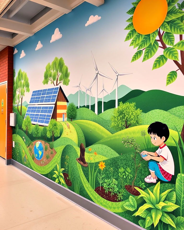 eco friendly future mural - 40 School Mural Ideas