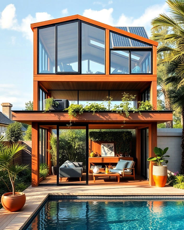 eco friendly greenhouse pool house - 20 Two Story Pool House Ideas