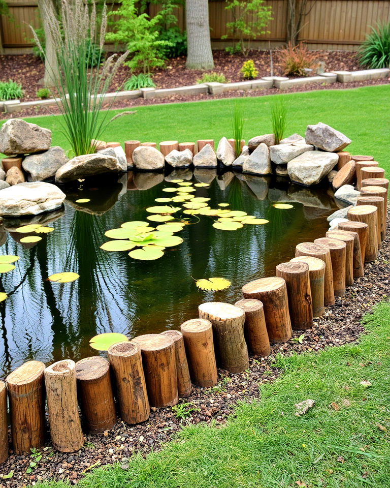 eco friendly log pond edging - 20 Pond Edging Ideas