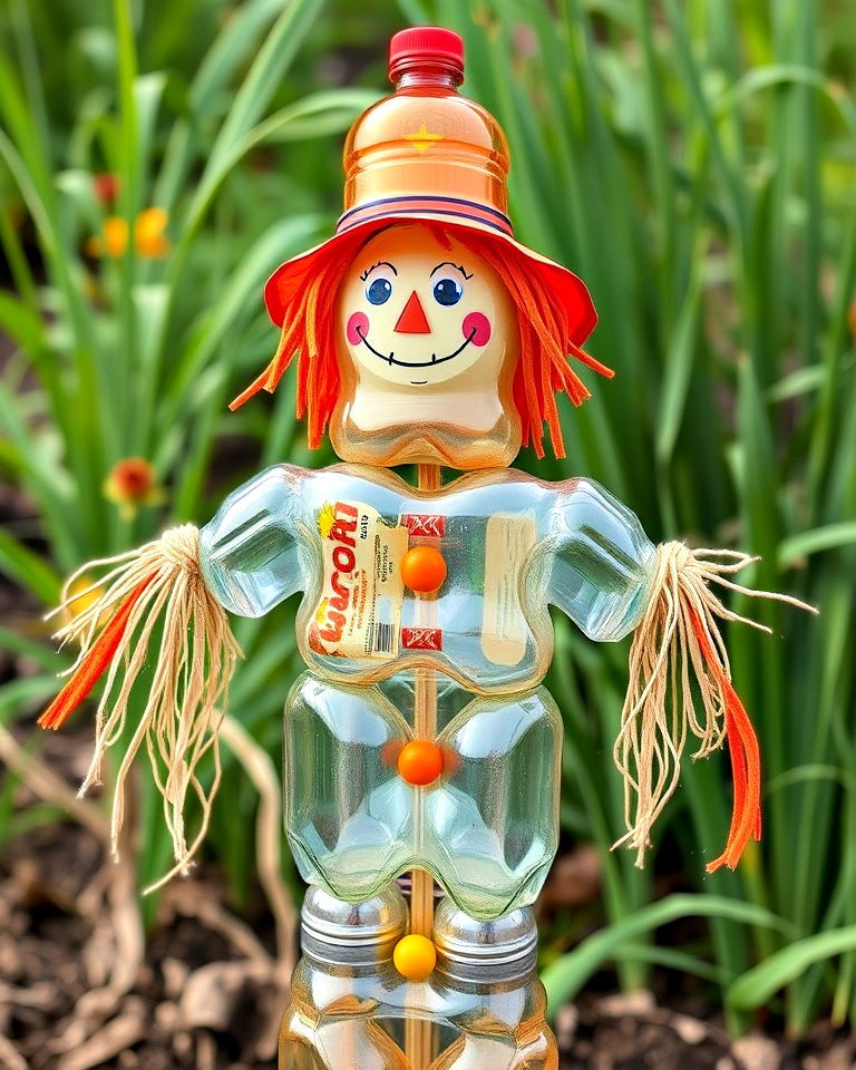 eco friendly recycled bottle scarecrow - 15 Garden Scarecrow Ideas