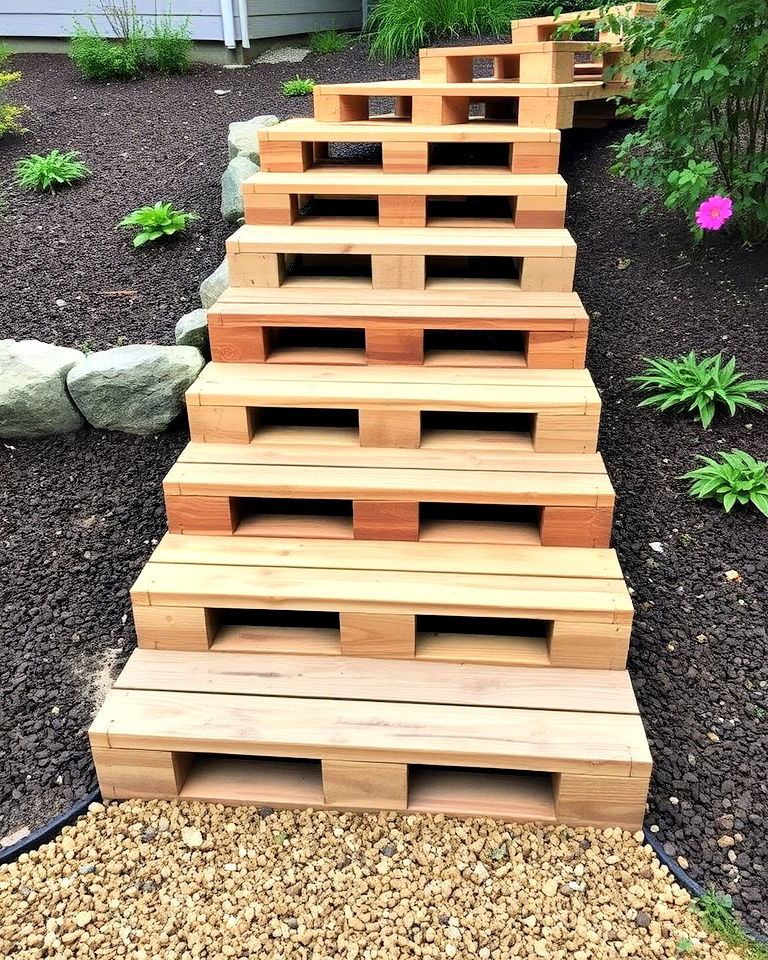 eco friendly recycled pallet steps - 20 Garden Stairs Ideas