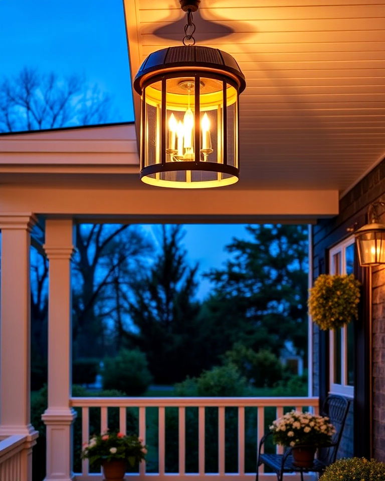 eco friendly solar powered chandelier - 15 Front Porch Chandelier Ideas