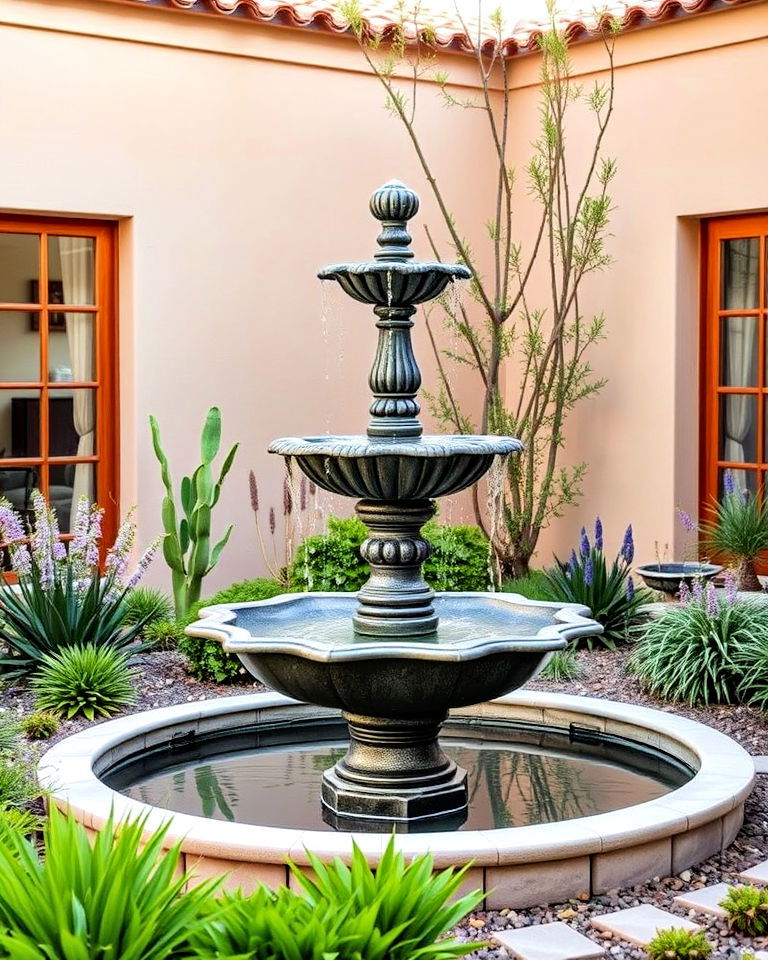 eco friendly solar powered fountain - 15 Courtyard Fountain Ideas