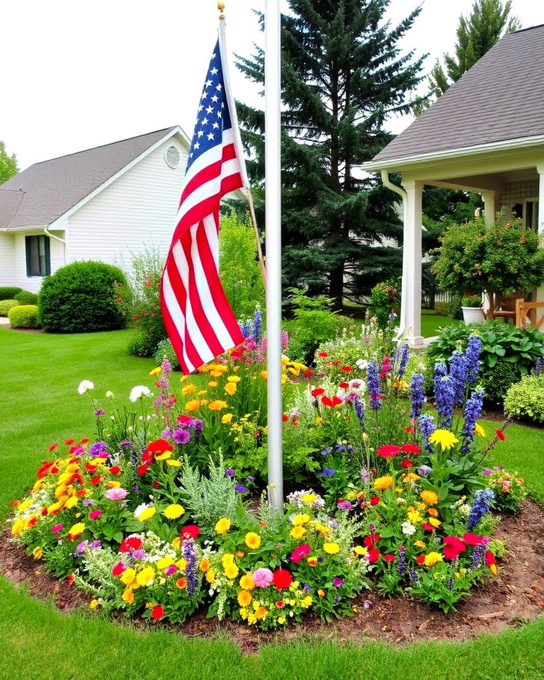 eco friendly surround with wildflowers - 20 Residential Flag Pole Landscaping Ideas