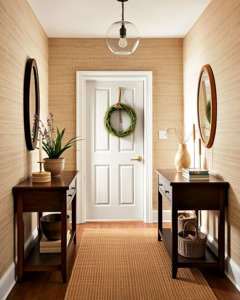 eco friendly textured grasscloth wallpaper - 30 Entryway Wallpaper Ideas