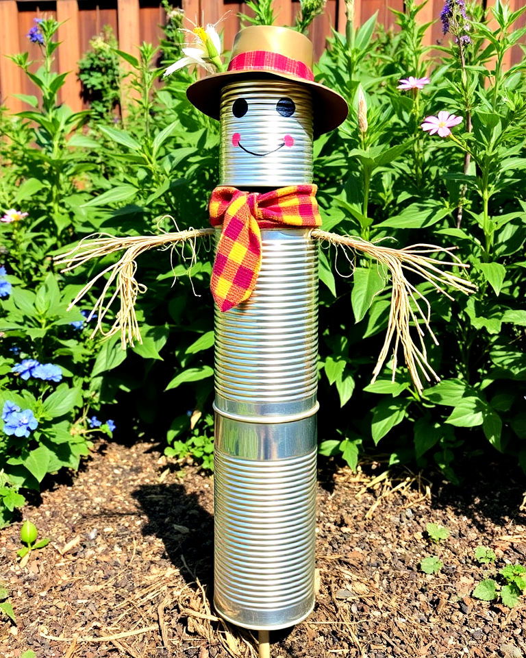 eco friendly tin can scarecrow - 15 Garden Scarecrow Ideas