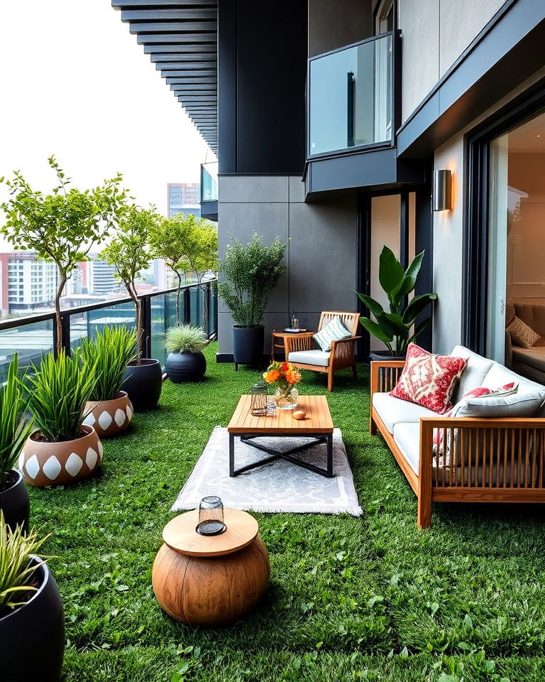 eco luxury balcony lounge - 25 Artificial Grass Balcony Design