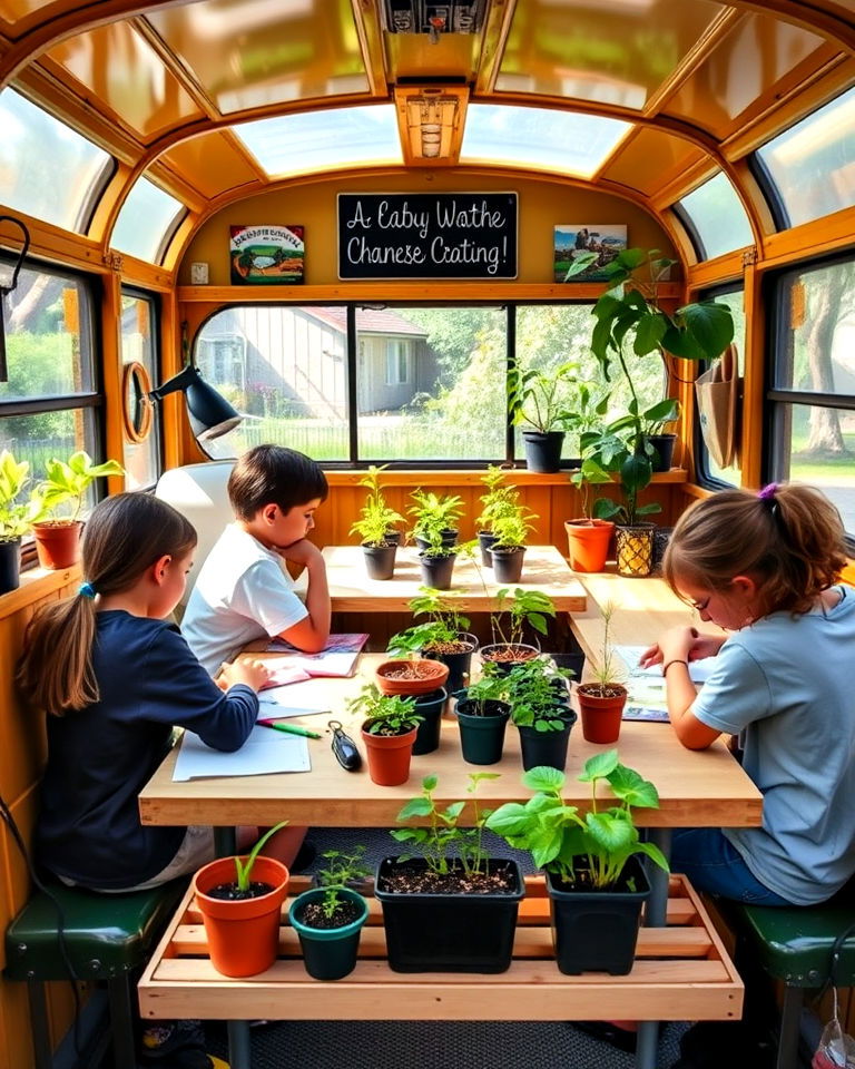 educational workstations for hands on learning - 15 School Bus Greenhouse Ideas
