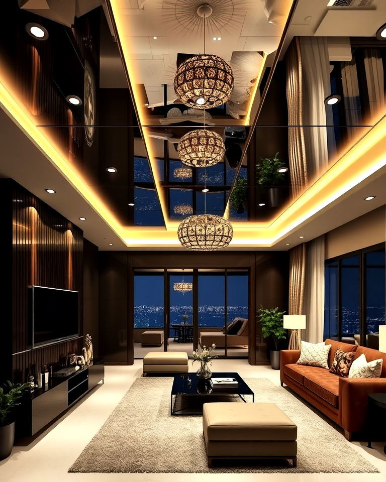 effective pop ceiling with mirrored panels - 25 Pop Ceiling Design Ideas