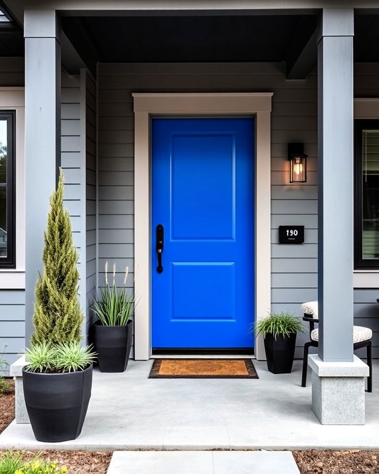electric blue for a contemporary edge - 25 Grey House With Blue Door Ideas