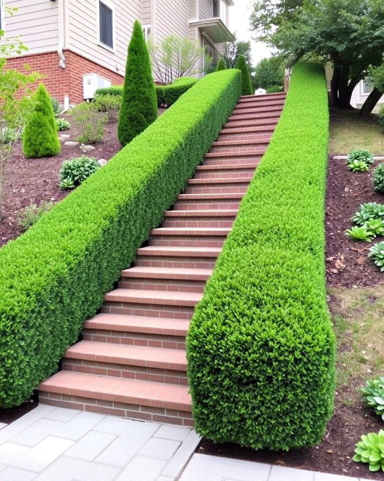elegance boxwood garden stairs - 20 Front Yard Boxwood Designs