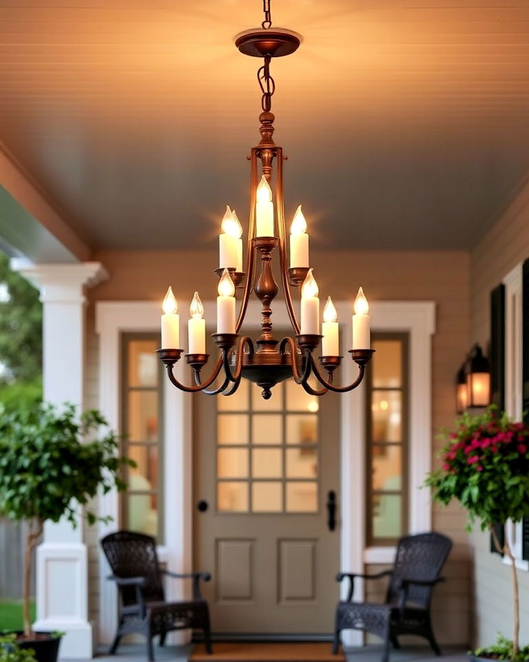 elegance candle style chandelier - 15 Front Porch Chandelier Ideas