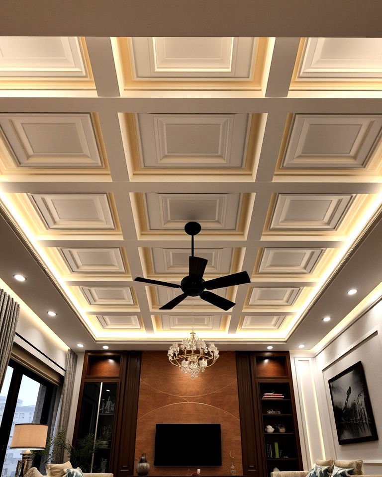 elegance coffered ceiling with led lighting - 25 Pop Ceiling Design Ideas