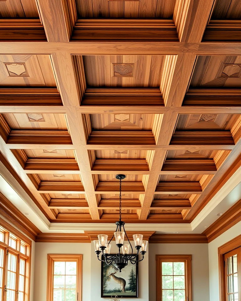elegance coffered wood plank ceiling - 15 Wood Plank Ceiling Ideas