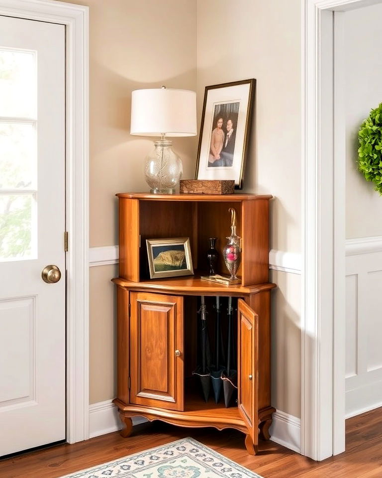 elegance compact corner cabinet - 15 Corner Entryway Ideas