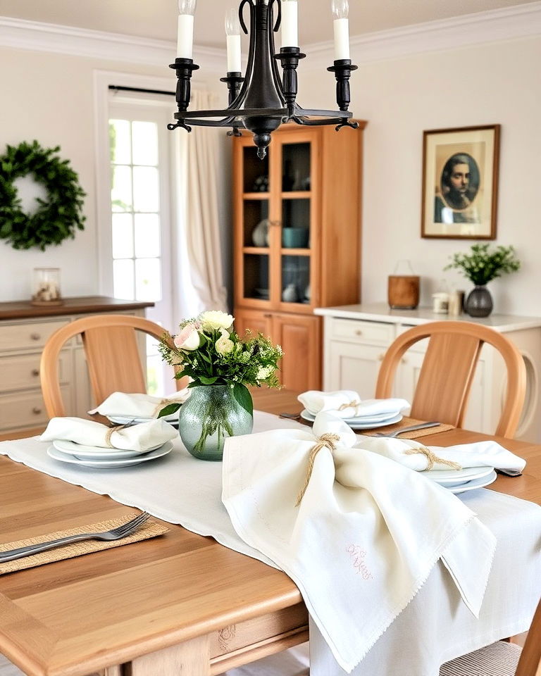 elegance linen napkins for subtle - 40 Cottagecore Dining Room Ideas