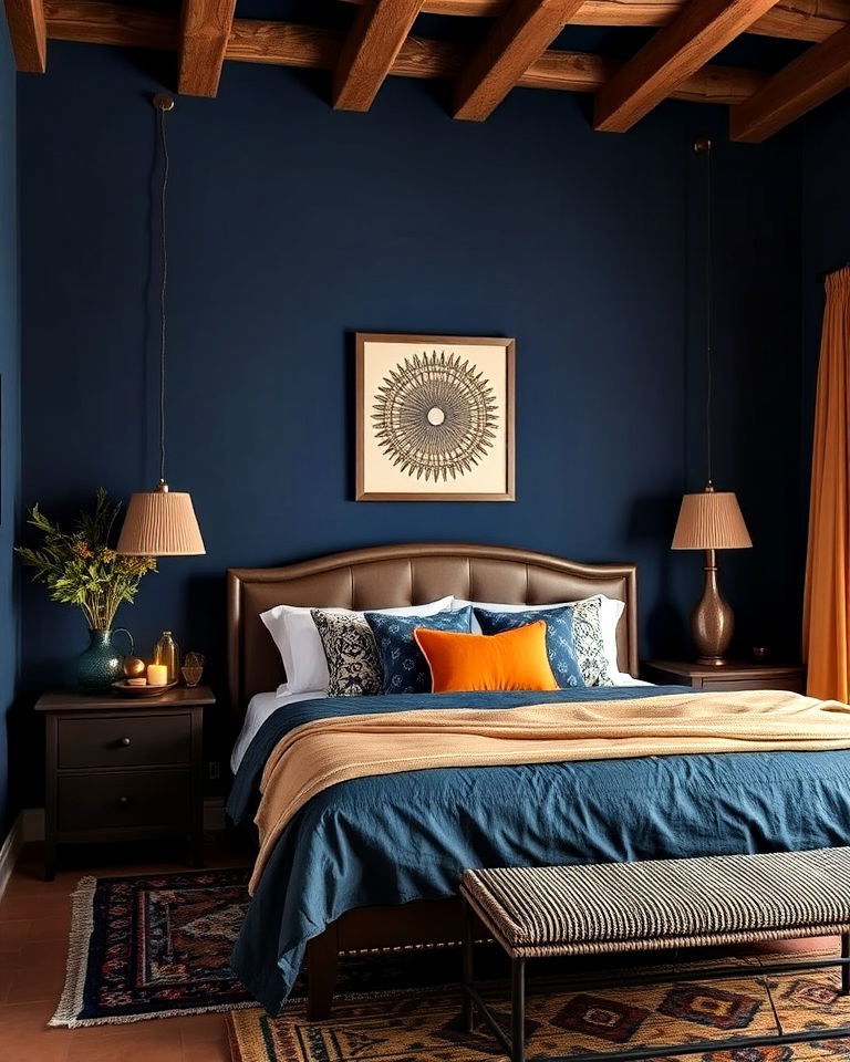 elegance midnight blue bedroom - 20 Mexican Interior Paint Colors