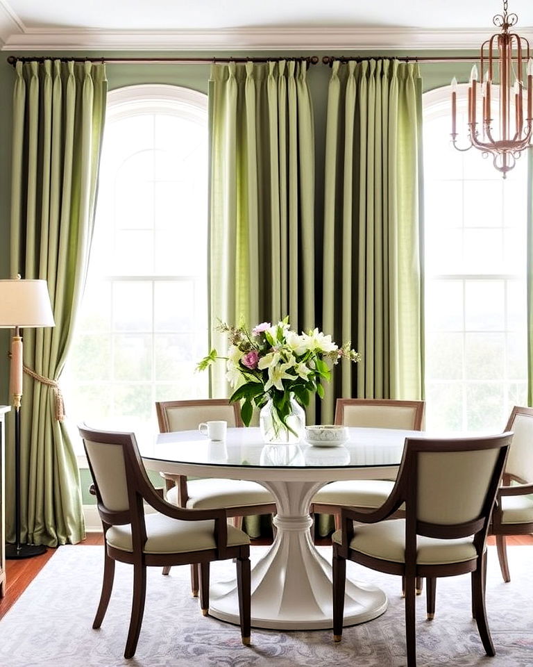 elegance sage green window treatments - 25 Sage Green Dining Room Ideas