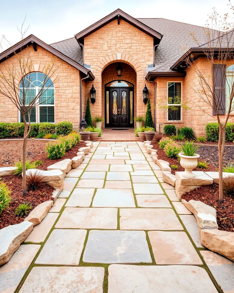 elegance stone pathways and borders - 25 Texas Front Yard Landscaping Ideas