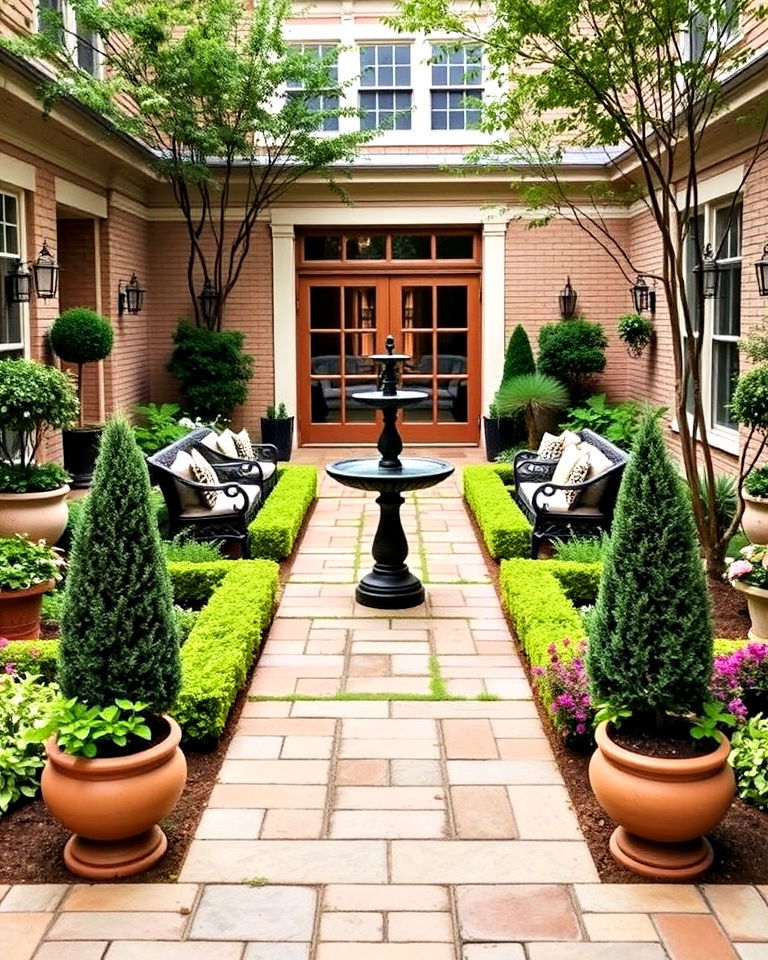 elegance symmetrical courtyard design - 25 Front Yard Courtyard Ideas