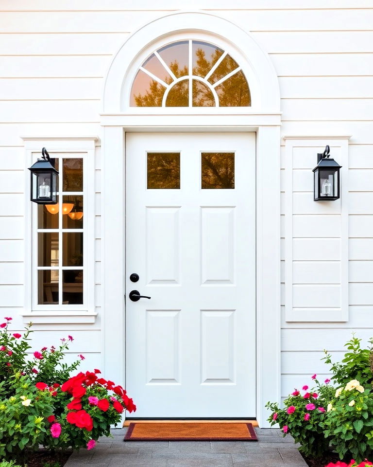 elegance white paneled door - 25 Farmhouse Front Door Ideas